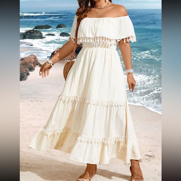Boho plus size off shoulder tassel detail maxi dress - Picture 3 of 16